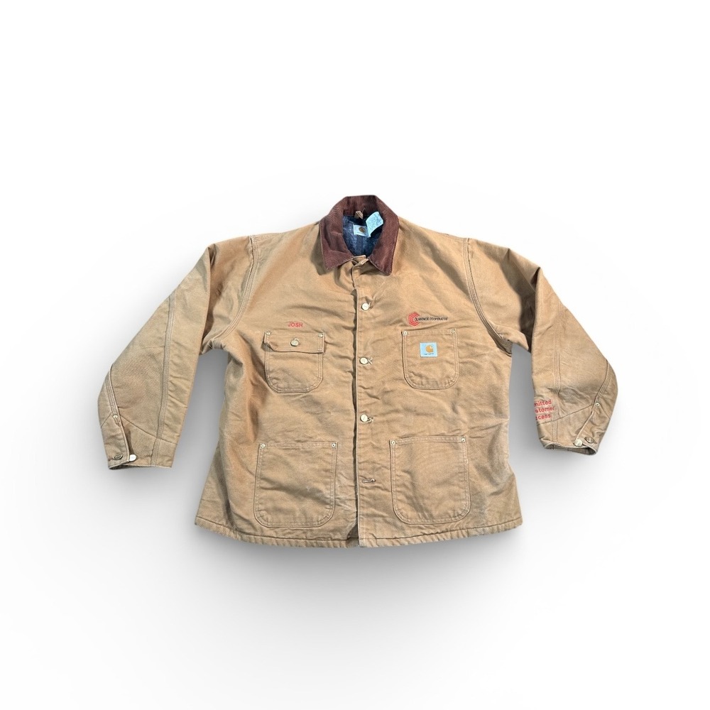 Vintage Carhartt Chore Barn Coat Mens Size 50 Tan Blanket Lined C01 BRN Logo